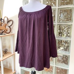 Survival NWT Flowy Flared Bell Sleeve Off Shoulder Purple Blouse Top L Bohemian